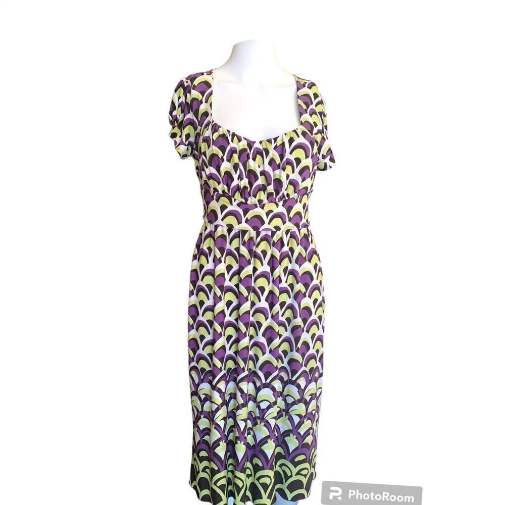 Volume One Women's Size Medium Midi Dress Purple Geometric Lightweight Pullover